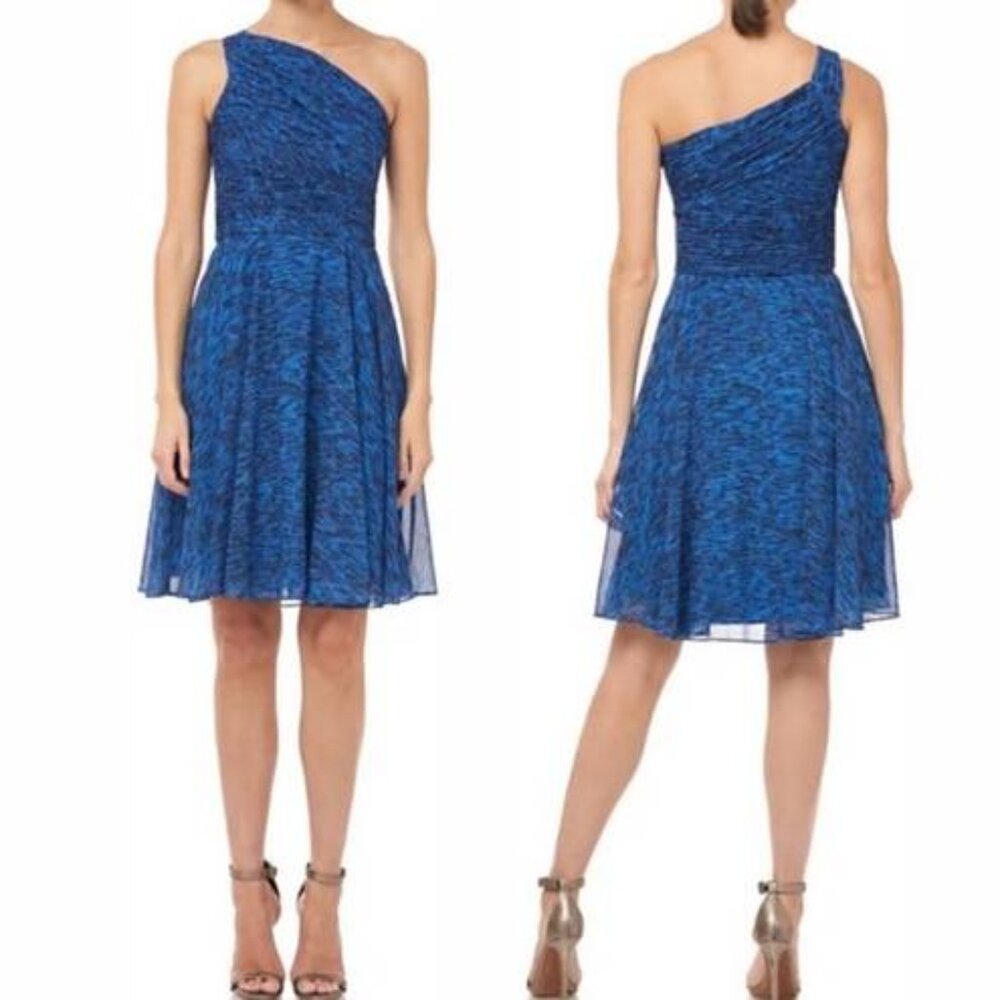 HALSTON HERITAGE Ruched One-shoulder Dress Gemstone Heathered Texture size12